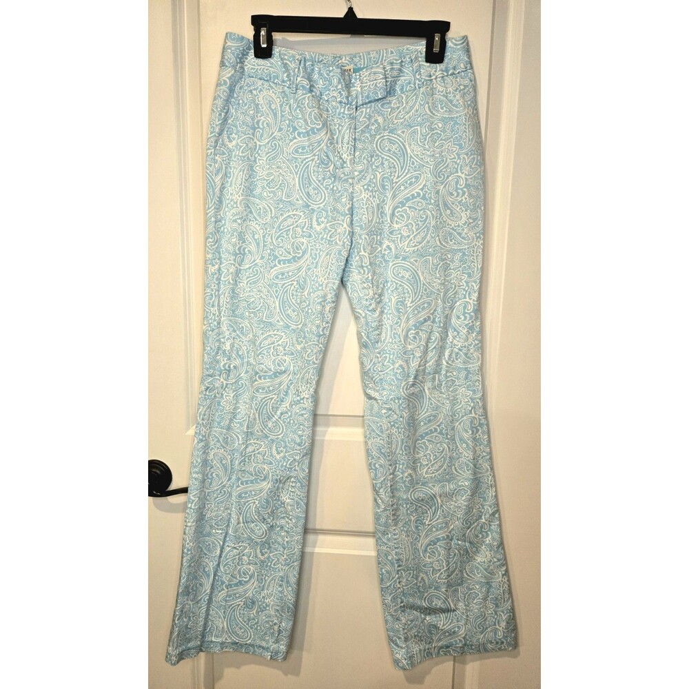 Tommy Hilfiger Women’s White Blue Paisley Cotton Pants Size 8 Straight Leg